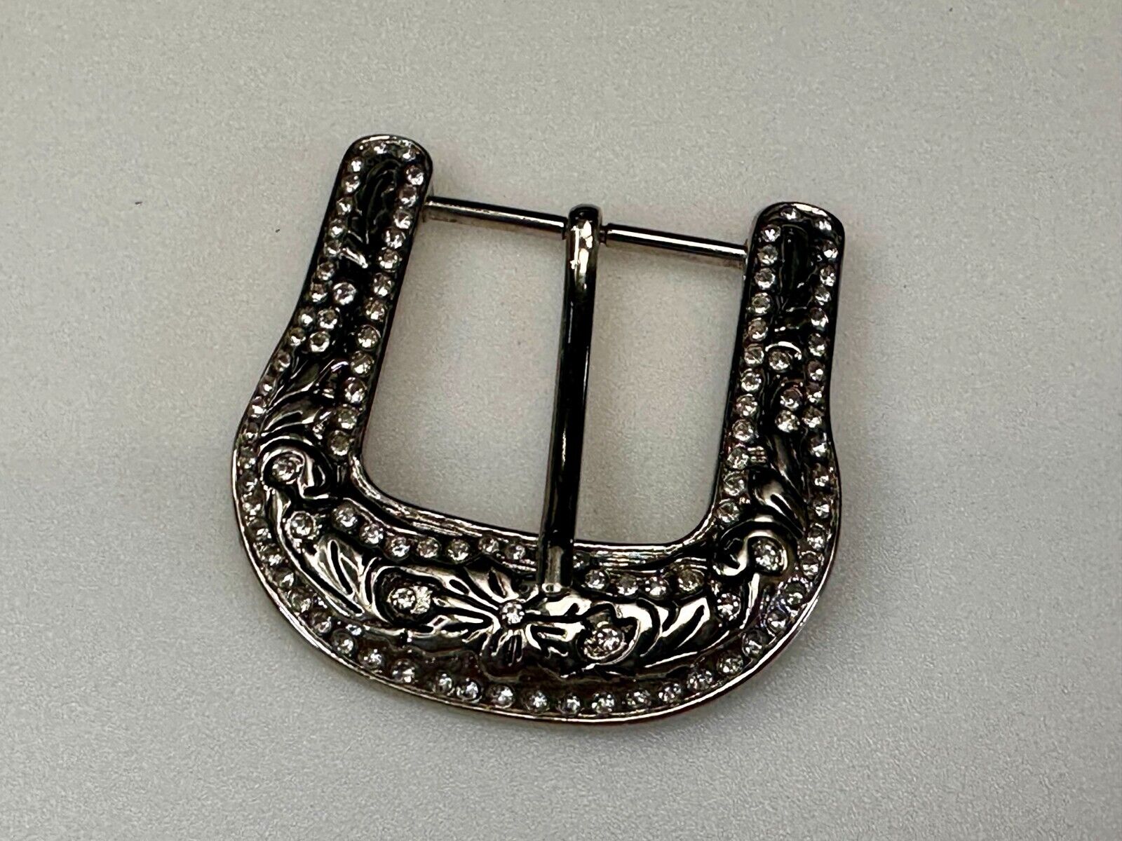 3" Wide Rhinestone Accented Ranger Style Replacement Silver Tone Belt Buckle
