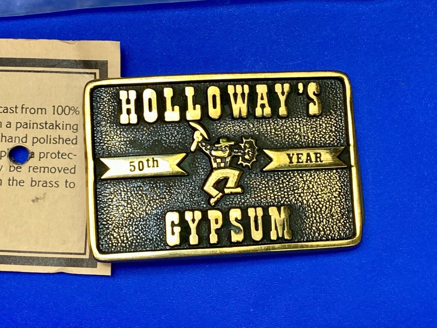 Vintage Holloways Gypsum Company Texas Solid Brass Bts Advertising  Belt Buckle