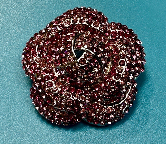 Beautiful  Flower Blossom Red Rhinestone Covered Silver Tone Brooch Pin by Y&J