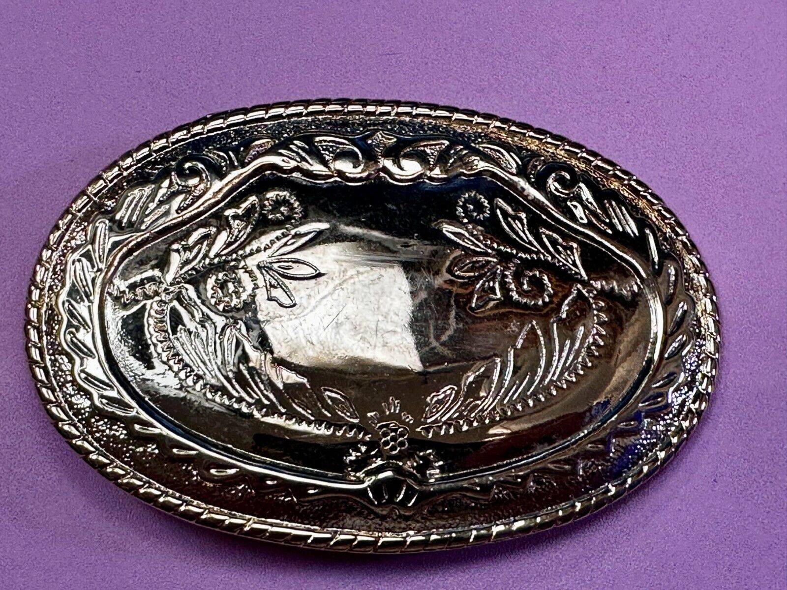 Vintage Flower Swirl Reflective Gold Tone Oval Replacement Belt Buckle