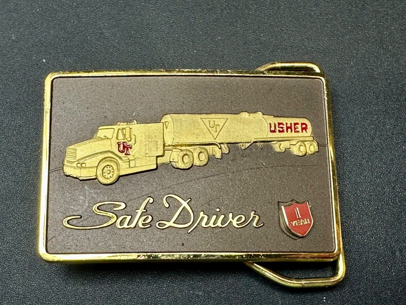 UT Usher Transportation Semi Drivers 1 year pin safety award Belt Buckle