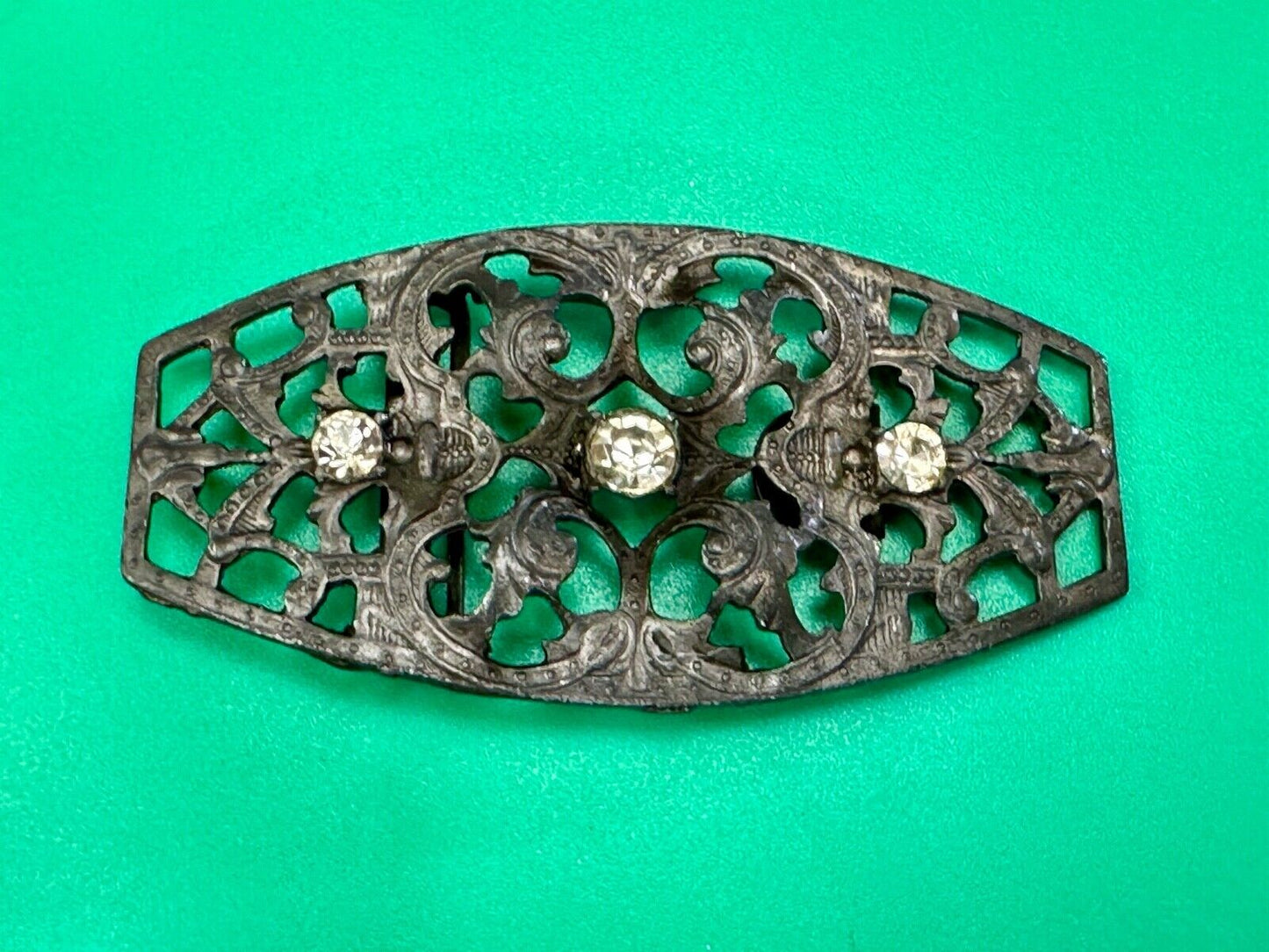 antique three rhinestone's on skeleton belt buckle