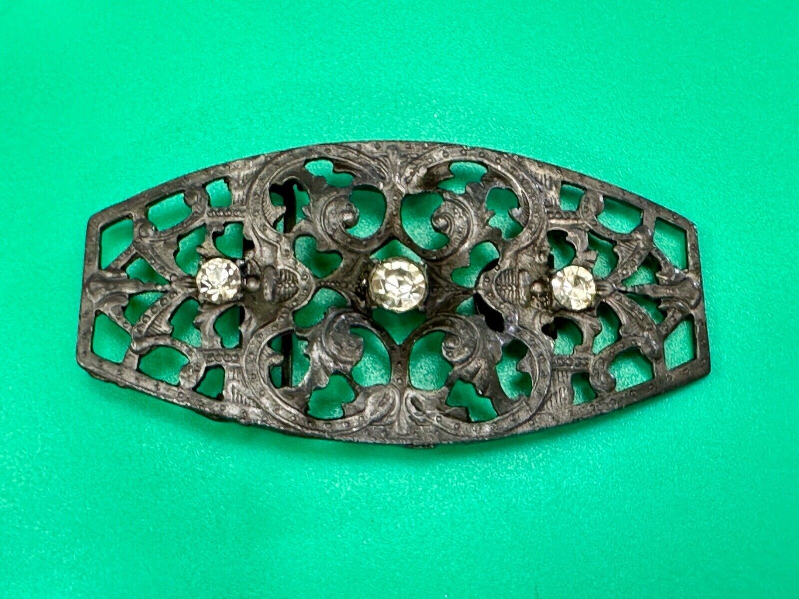 antique three rhinestone's on skeleton belt buckle