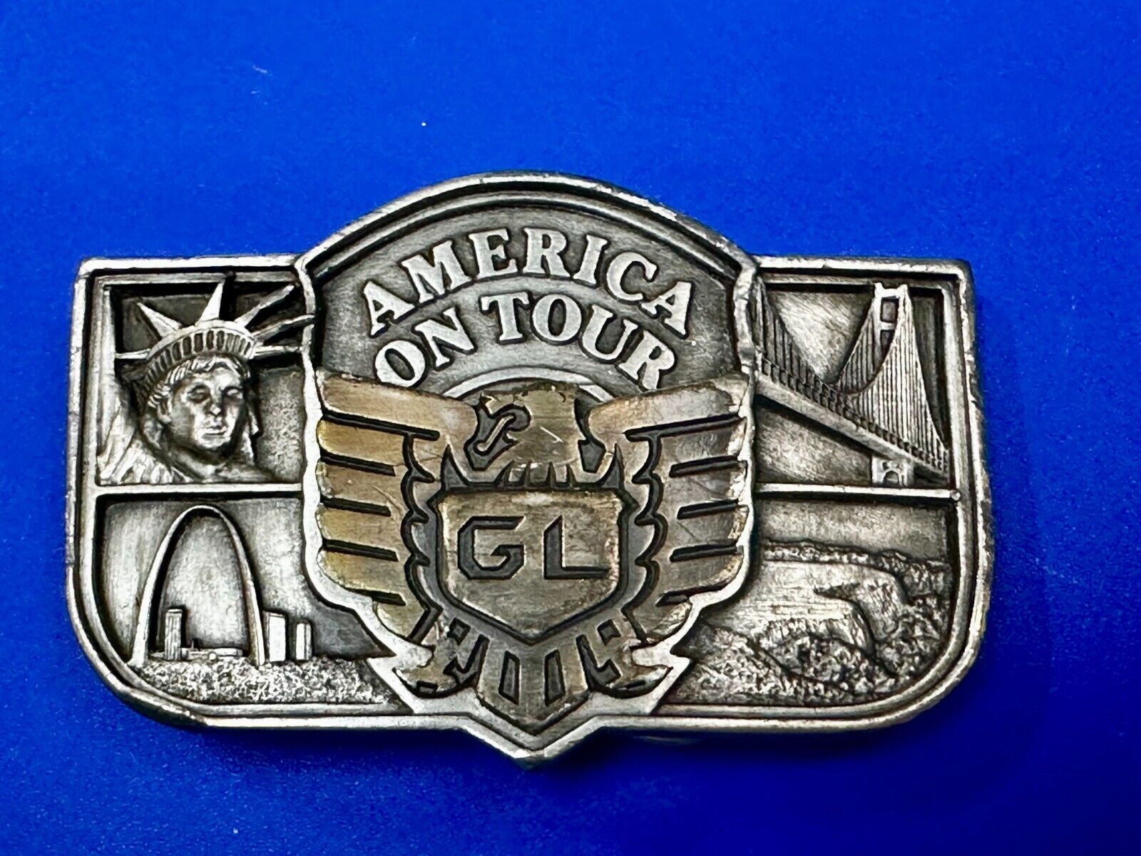 America On Tour GL Honda Gold Wing Motorcycle Tour Brookfield Belt Buckle