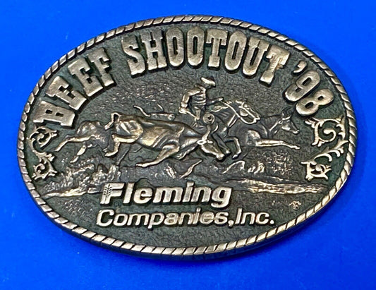 Beef Shootout 1998 Fleming Companies Inc Rodeo vintage ADM belt buckle