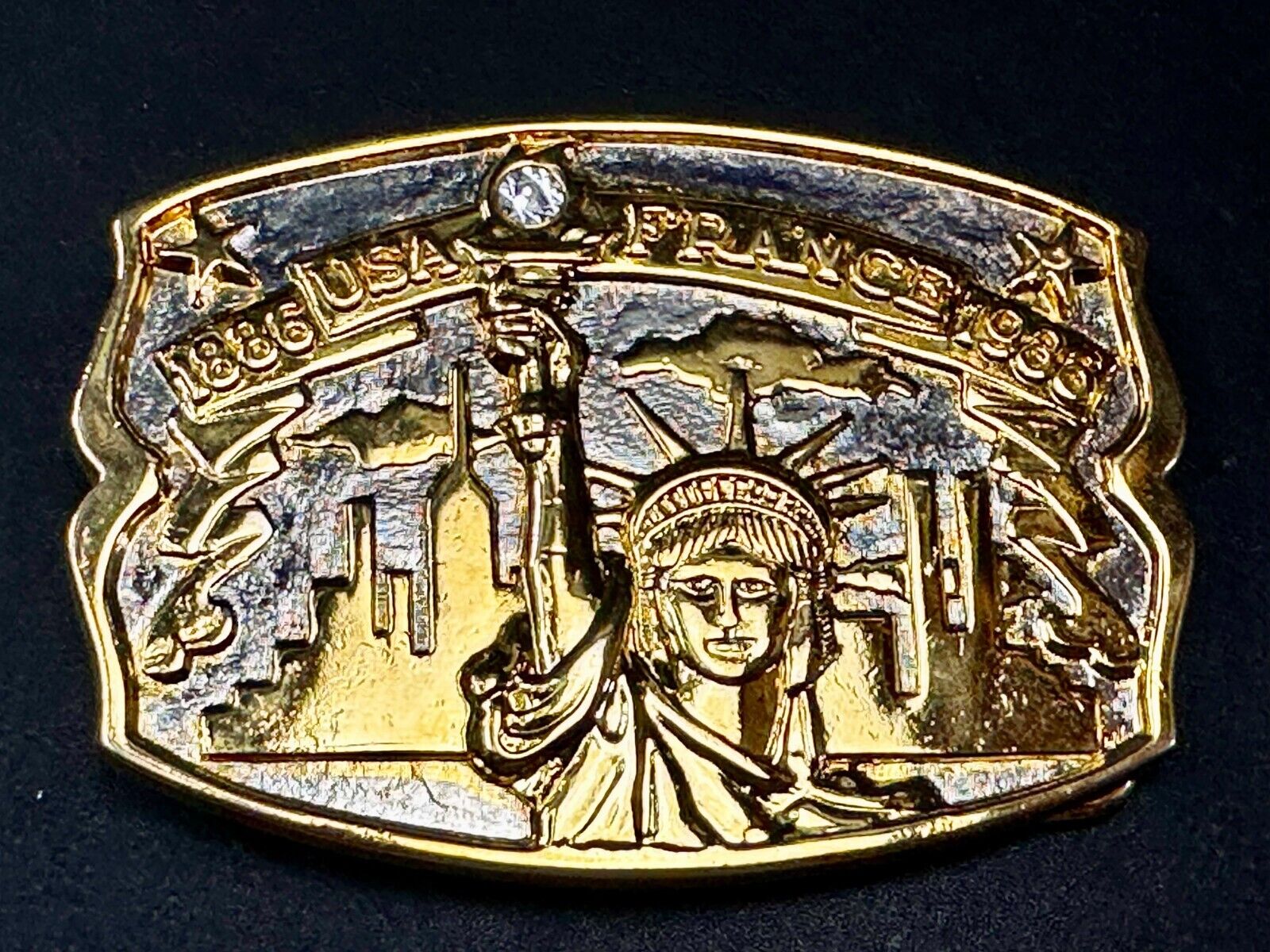 USA France Lady Liberty Statue Commemorative two tone Hammond Mint Belt Buckle