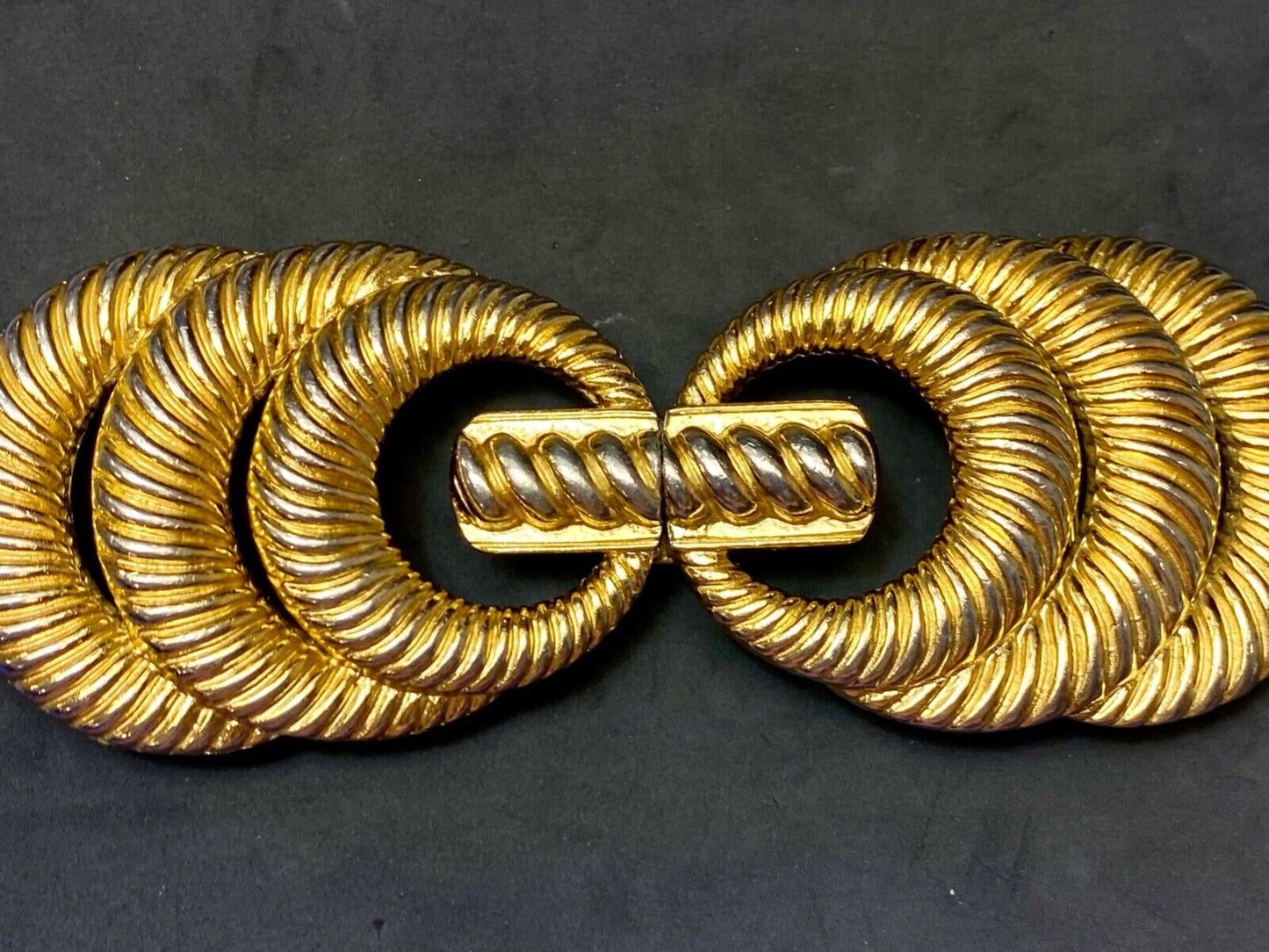 80's Accessocraft NYC Loops - Two piece Interlocking gold color belt buckle