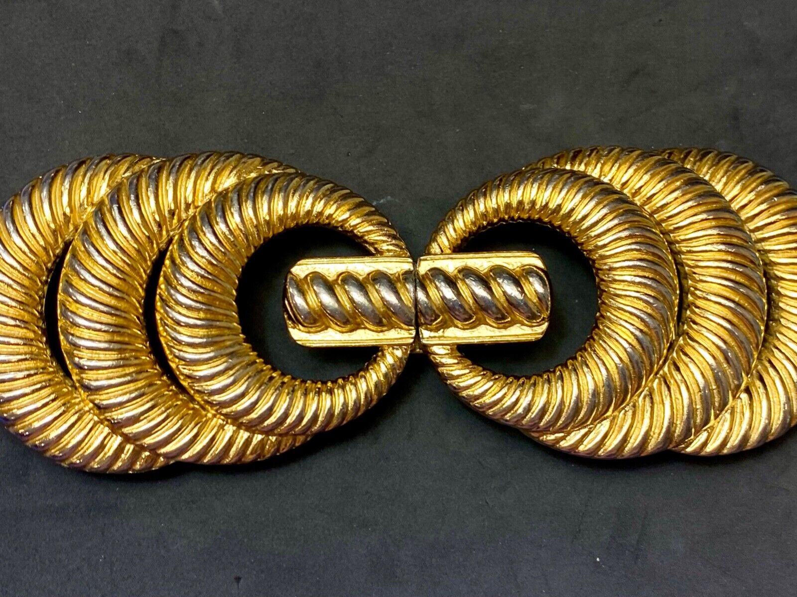 80's Accessocraft NYC Loops - Two piece Interlocking gold color belt buckle