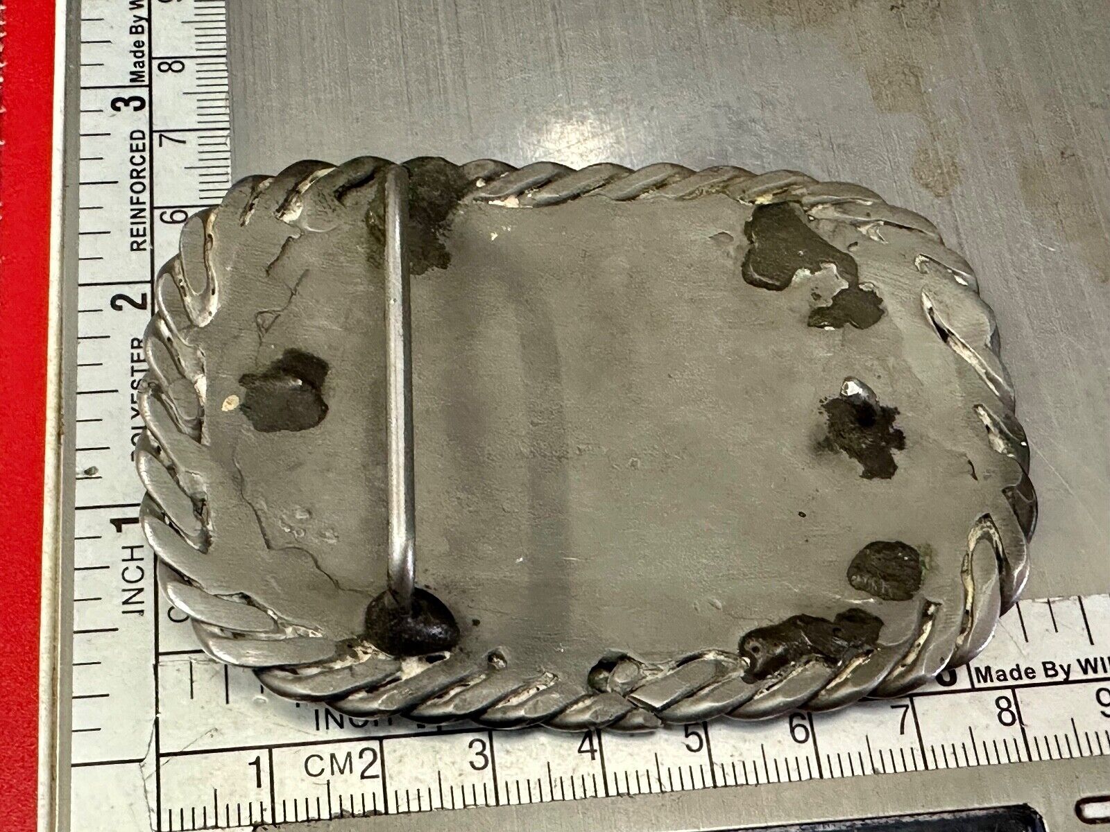 Artisan silver color belt buckle for craft project / wear - Thick rope boarder