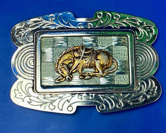 Unique Shaped Mixed Metal And Color Western Cowboys' Horse Belt Buckle 