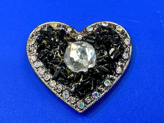 Black Chunky HEART clear rhinestone boarder large Clear centerpiece belt buckle