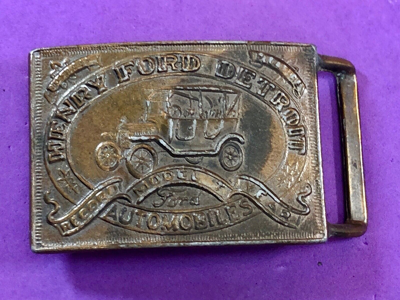 Vintage Belt Buckle Henry Ford Detroit Automobiles PC2020340010 Brass Metal Car