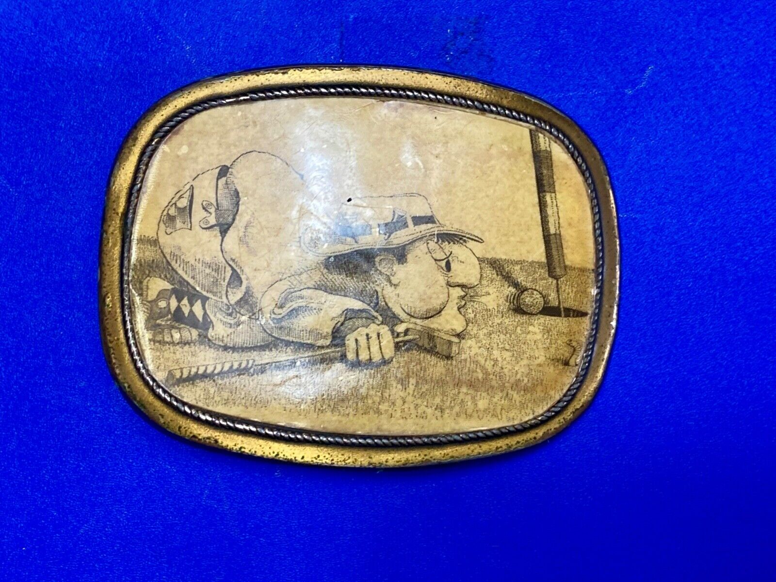 Vintage 1970s Funny Golf Cartoon Comic Metal Belt Buckle