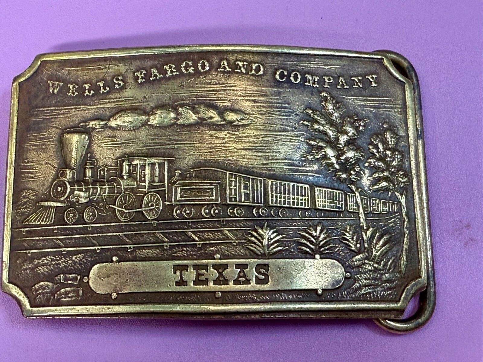 TEXAS Railroad Train Engine TIFFANY NY Wells Fargo & Company Belt Buckle