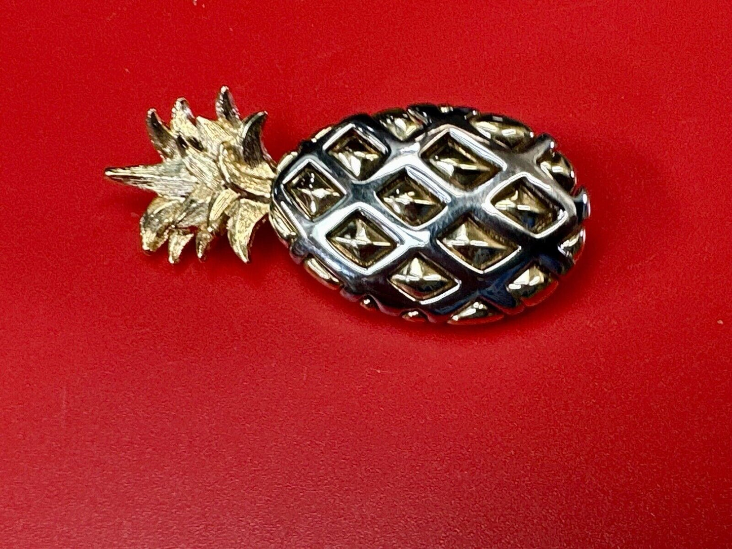Vintage Jewelry Signed LC Silver & Gold Tone Pineapple