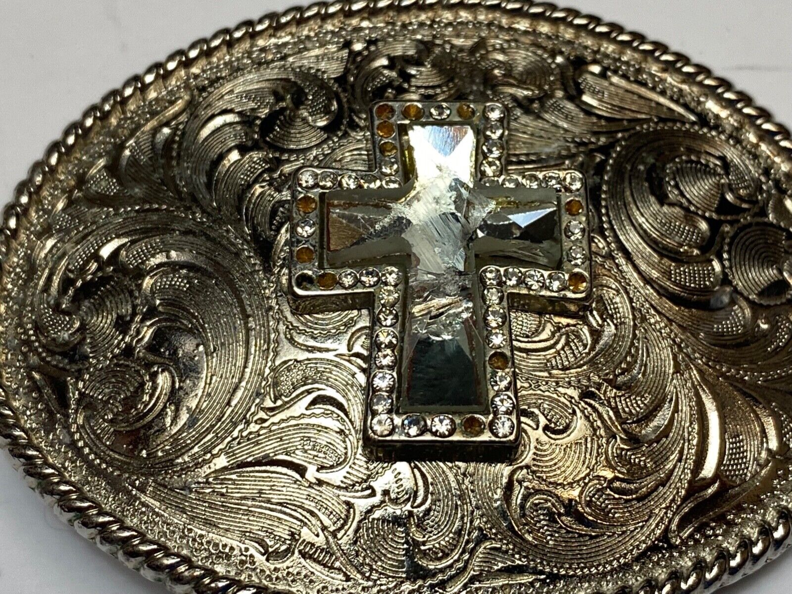 beautiful western cross, engraved flower swirl cowboy cowgirl faith belt buckle