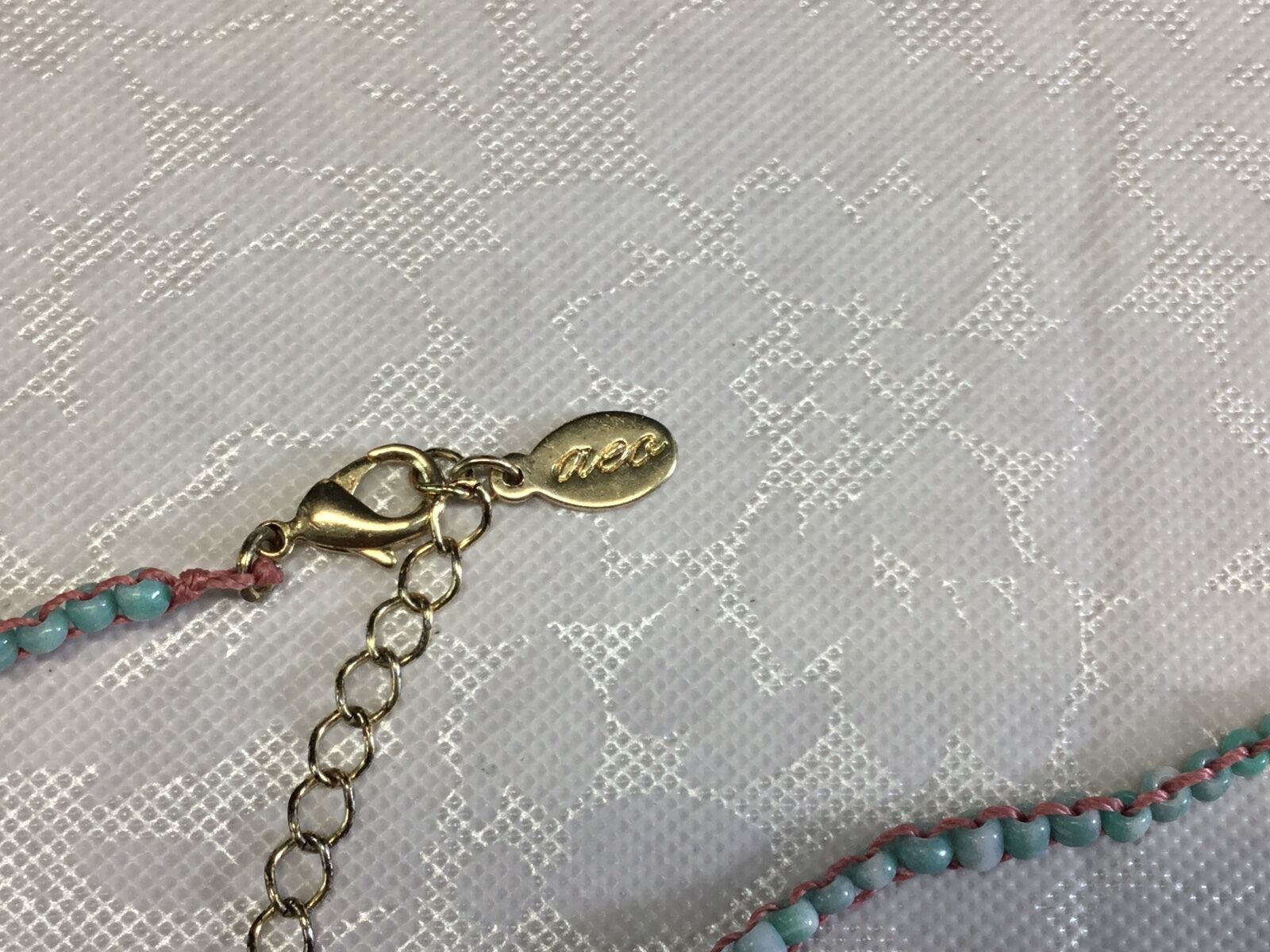 AEO silvertone locket heart pendant key beaded necklace Dual double American 