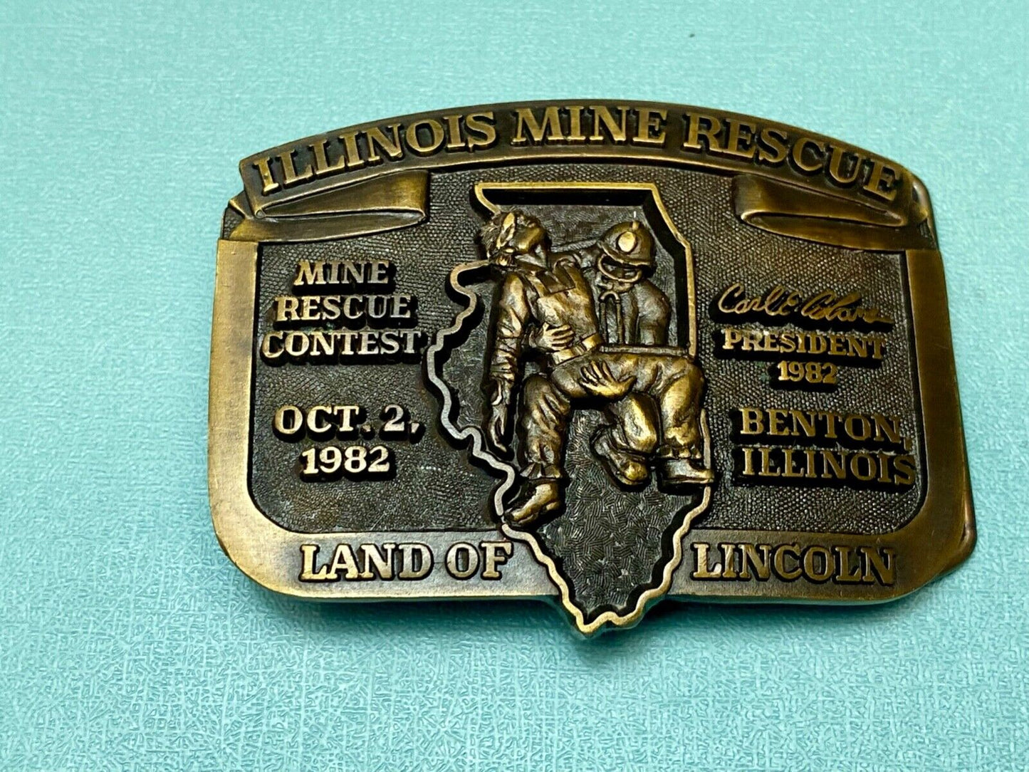 1982  Illinois Mine Rescue, The land of Lincoln - Benton belt buckle