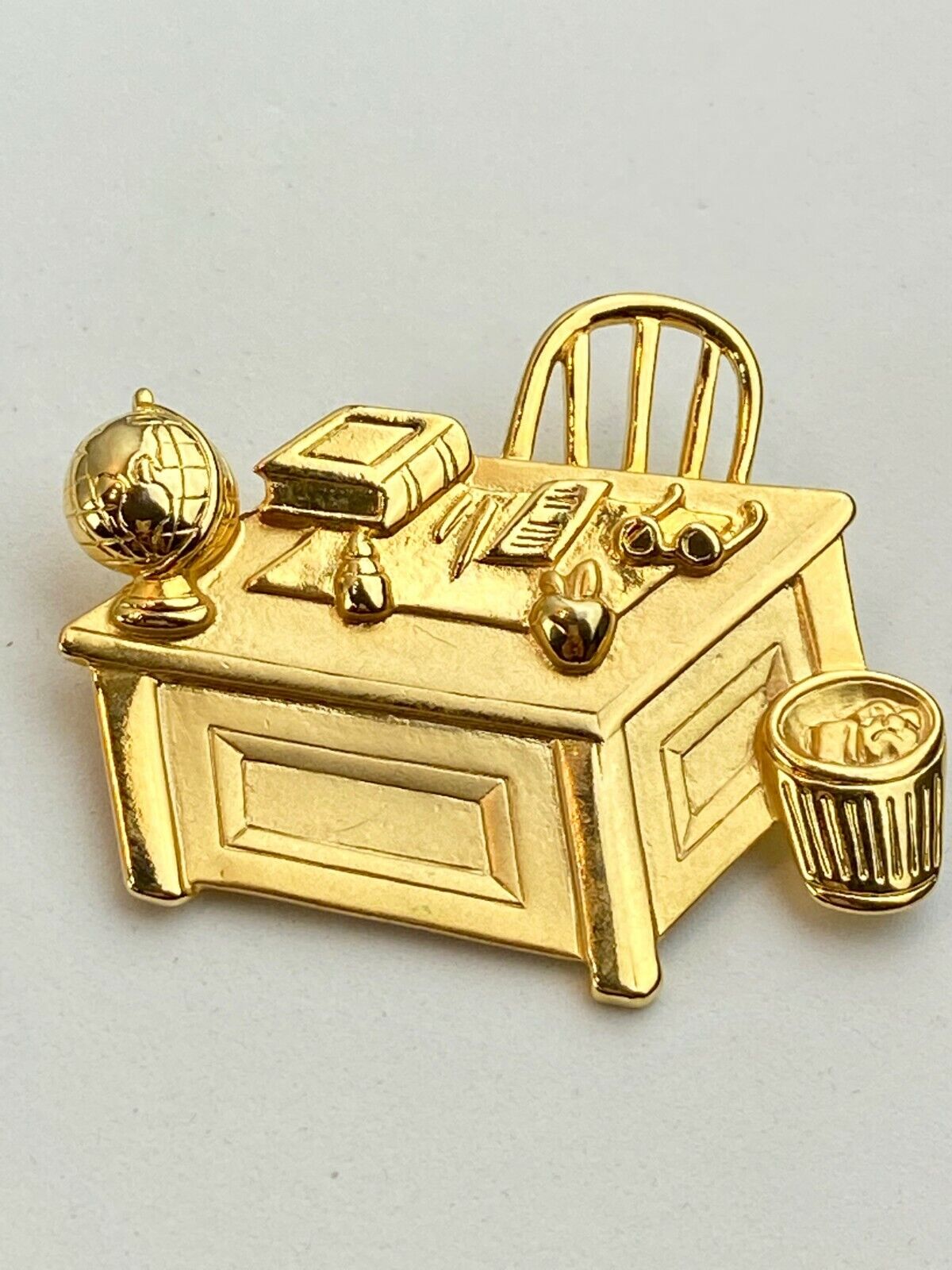 Teacher's Desk Chair Book Apple Globe Gold-Tone Metal Brooch  by JJ 