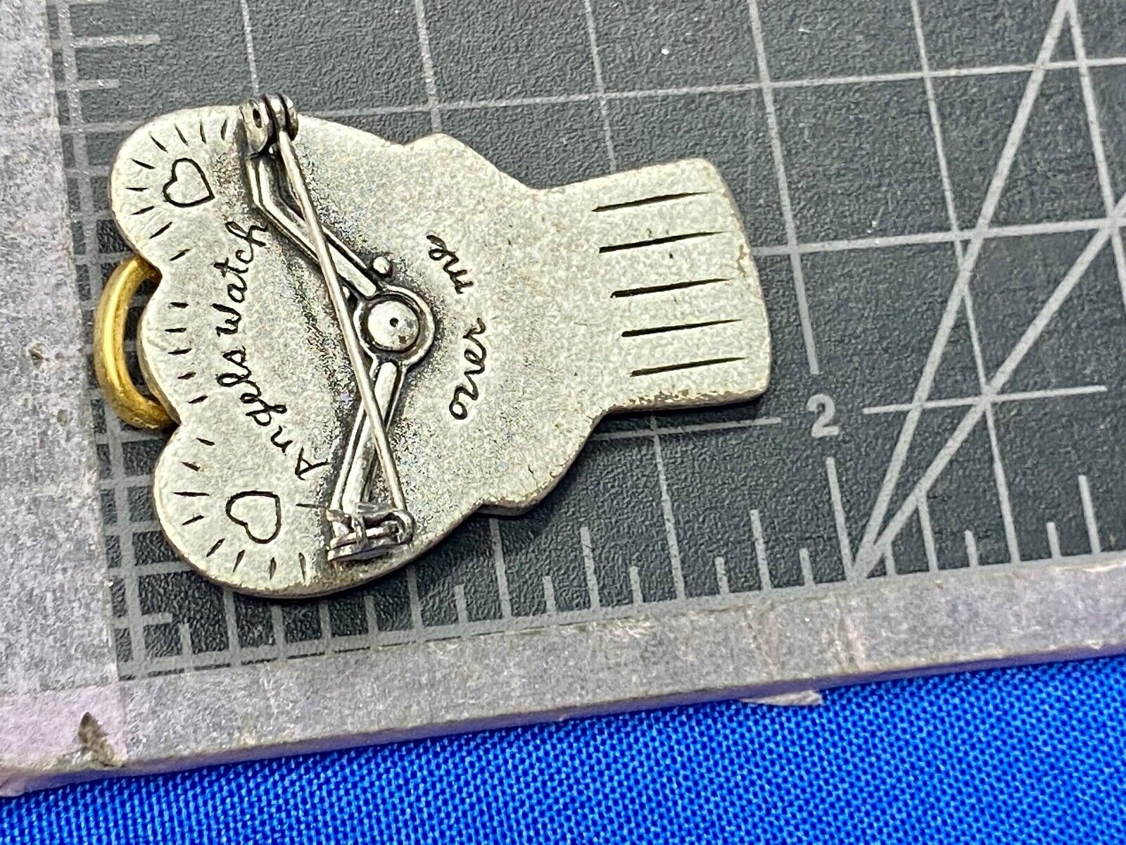 Angels Watch Over Me Pewter Two tone Halo &Heart  Brooch Pin Costume Jewelry