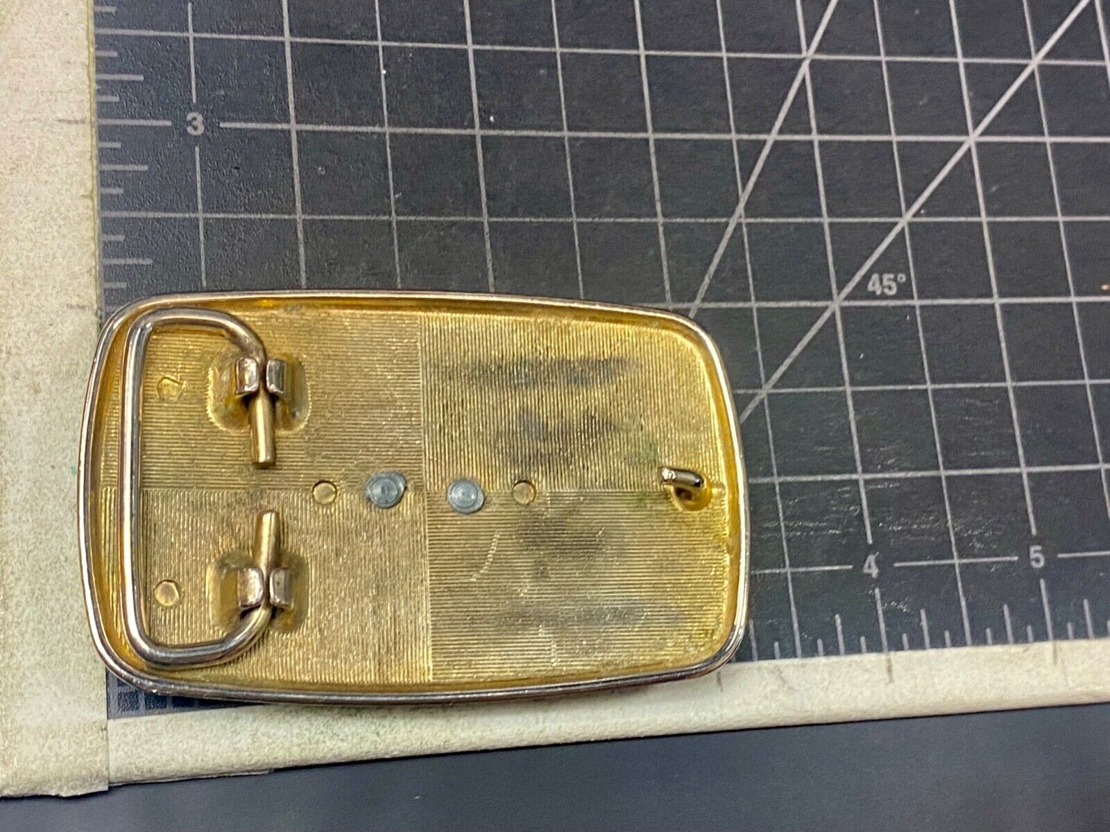 Vintage gold tone Texas Longhorn Steer mesh background western belt buckle