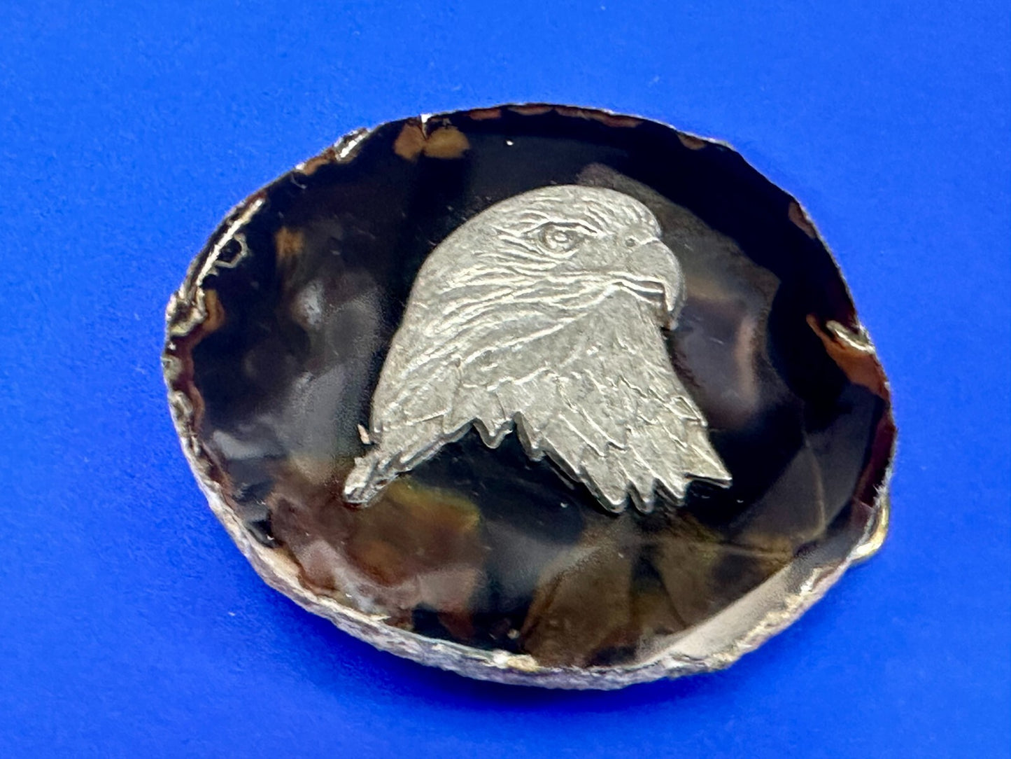 American Bald Eagle Head Carved Metal on Natural Stone Vintage Belt Buckle
