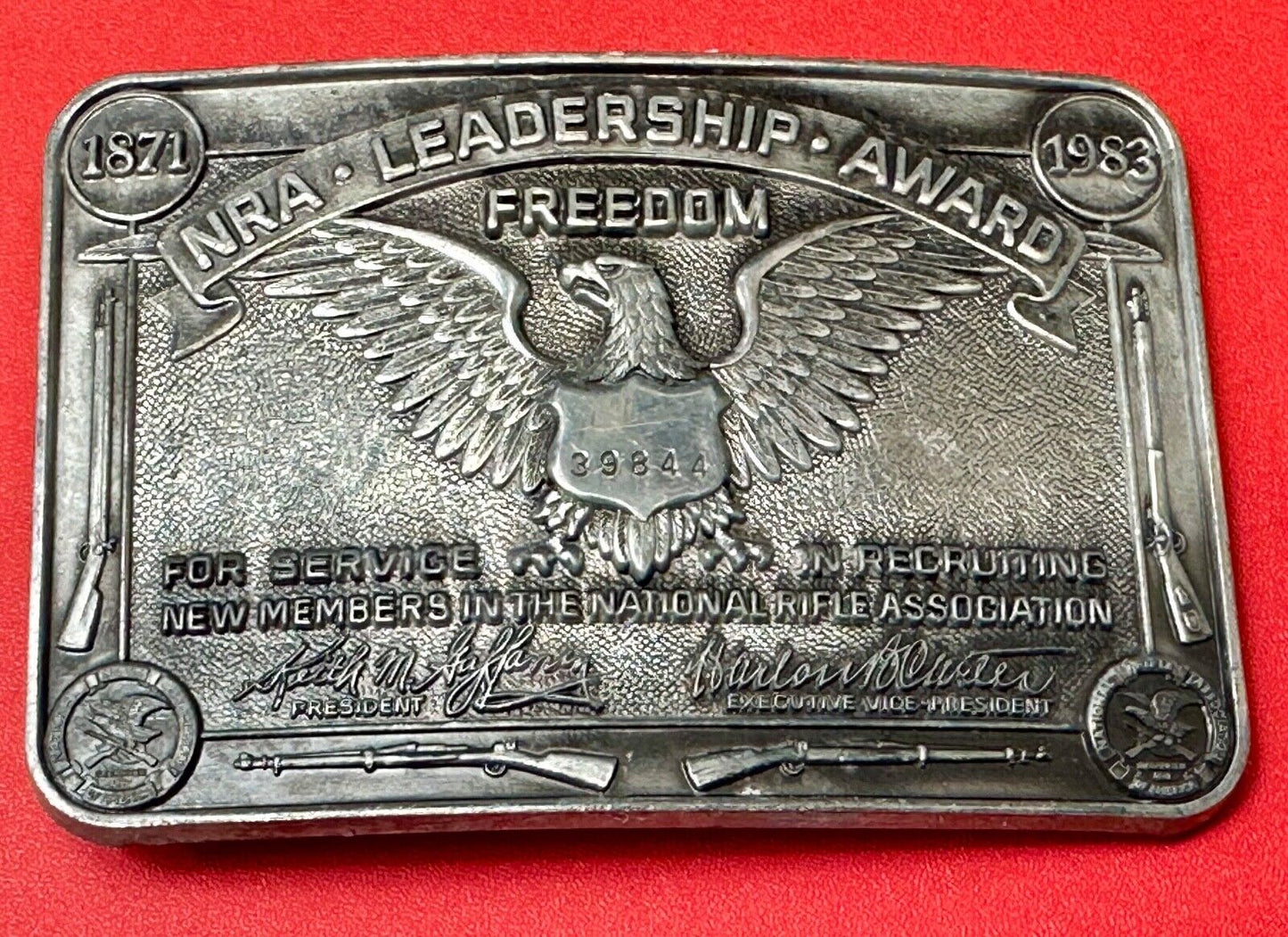 1871-1983 NRA Leadership Award Freedom Numbered Engraved Belt Buckle