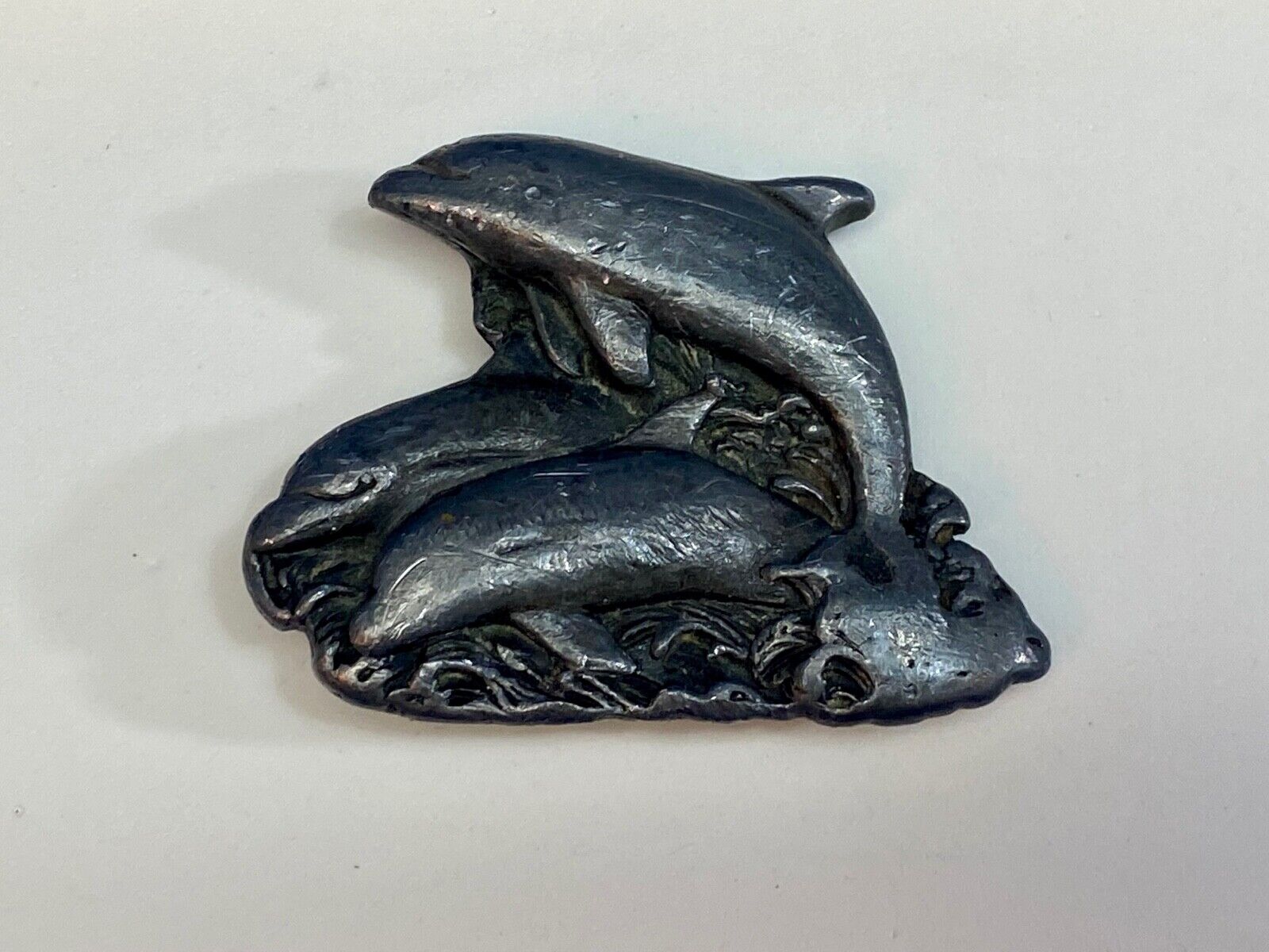 70'S Three Jumping Dolphin's In Ocean Cutout Belt Buckle By Bergamot H-L43