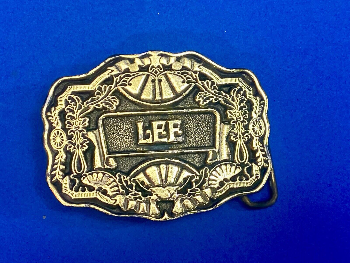 Vintage 1970'S Name Lee Western Framed Flower Swirl Belt Buckle By Oden