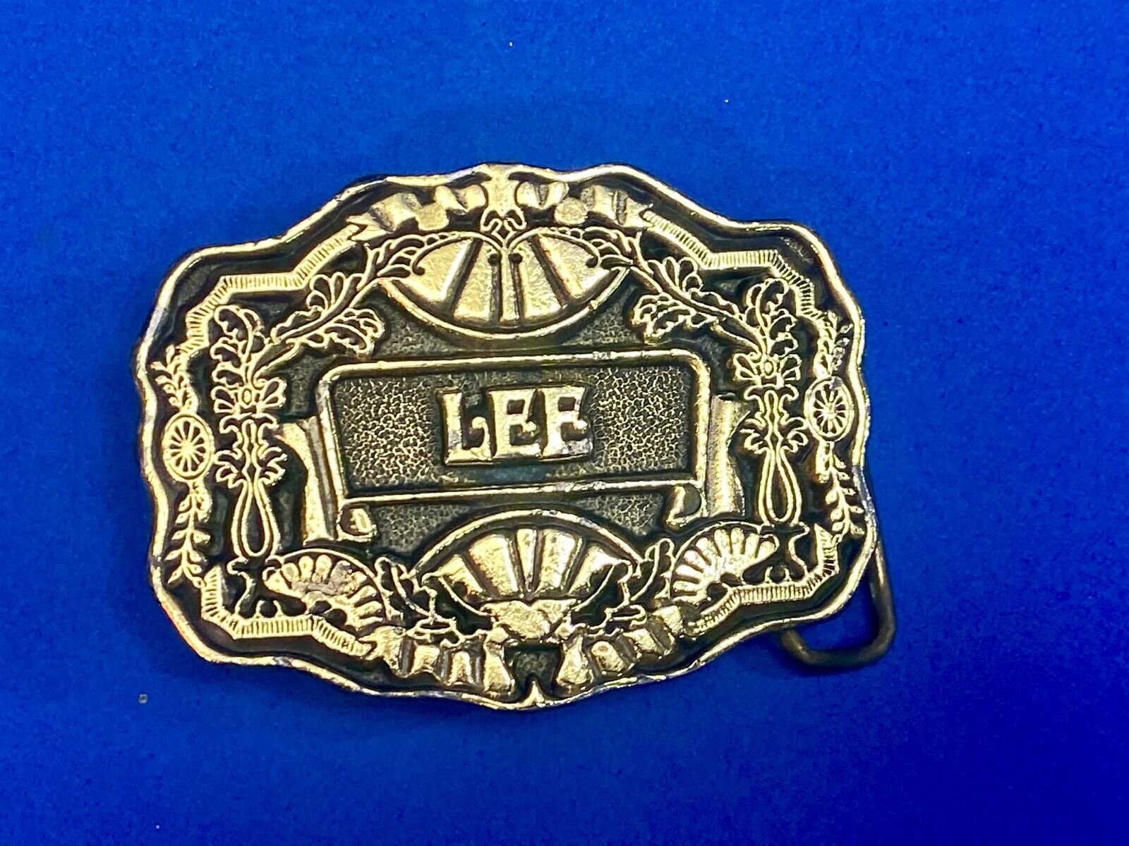 Vintage 1970'S Name Lee Western Framed Flower Swirl Belt Buckle By Oden
