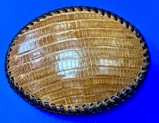 Beautiful lizard Skin brown leather vintage belt buckle with black stitching