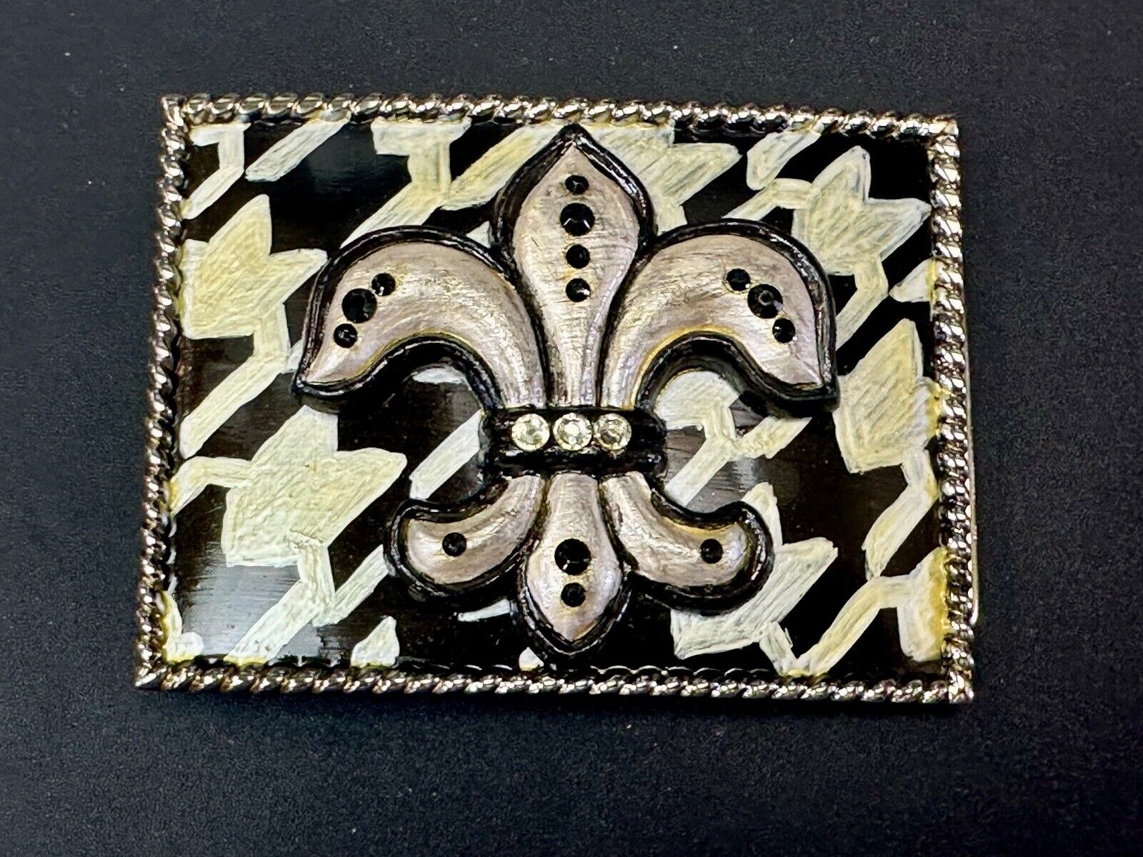 Artisan Whimmg Couture Saints Symbol Fleur de lis Belt Buckle rhinestone accents