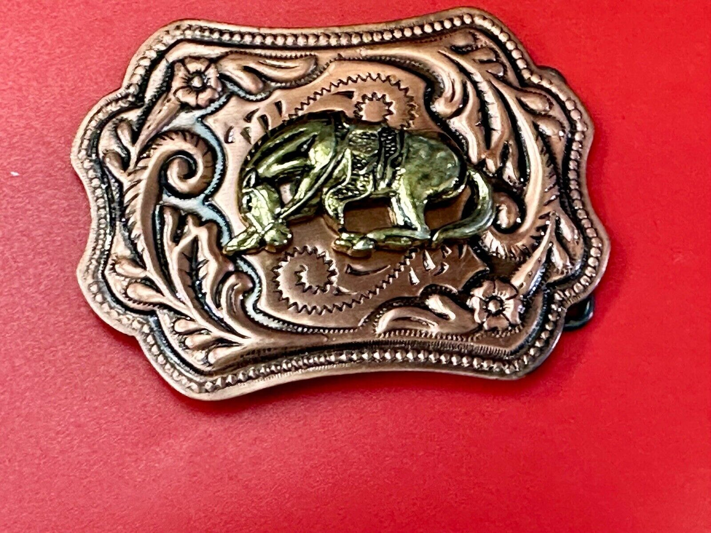 Vintage Horse w/  head down end of the trail two tone ornate western belt buckle