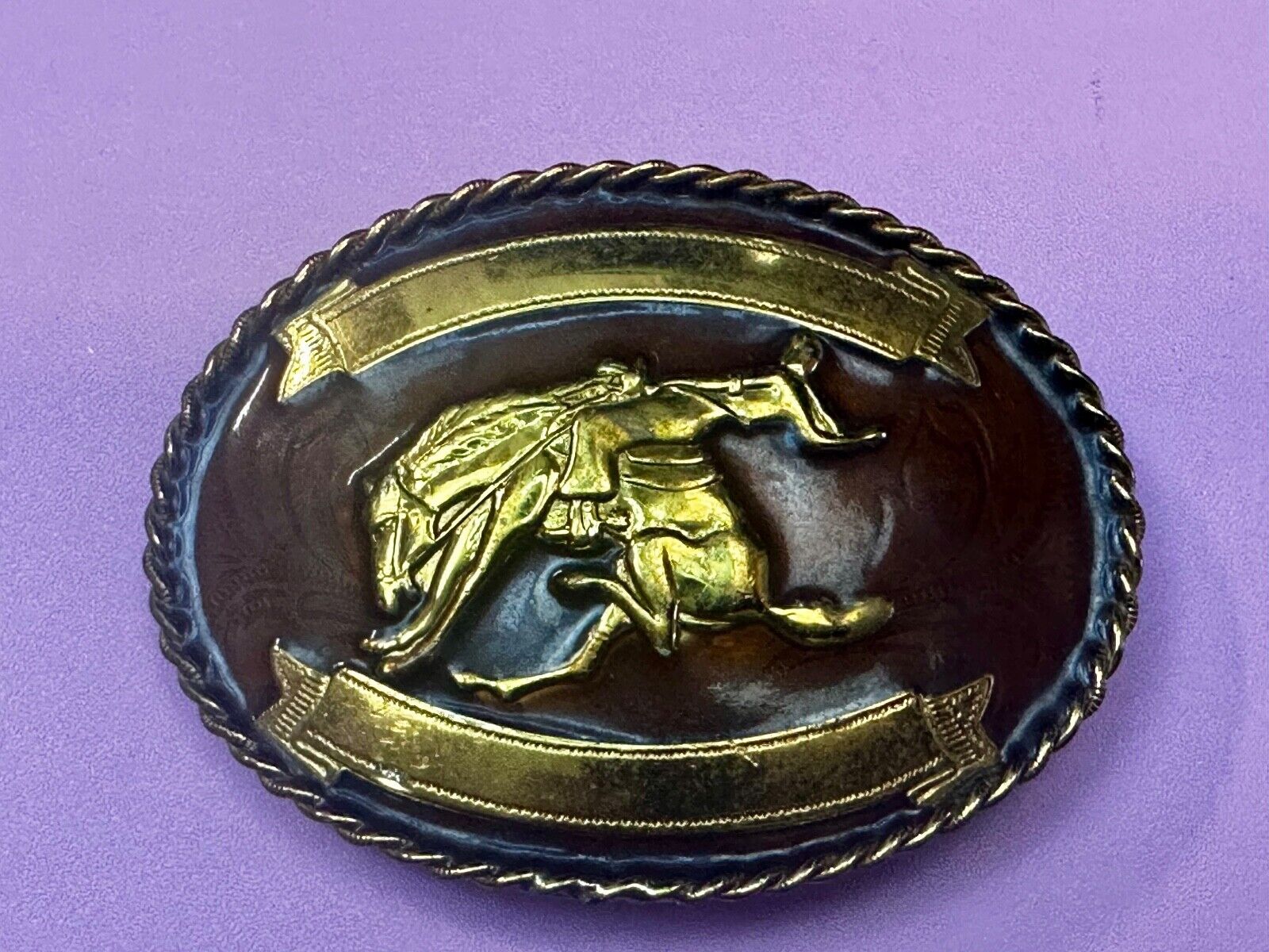 Vintage German Silver  Cowboy Saddle Bronc western belt buckle W/ Award Ribbon