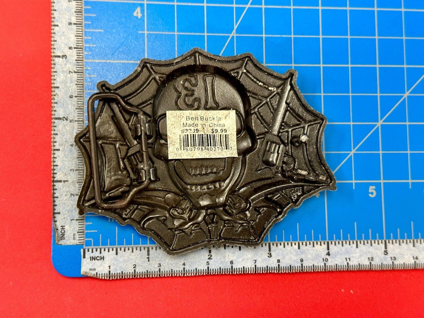 Vampire Skull with bat wings and number 13 metal belt buckle