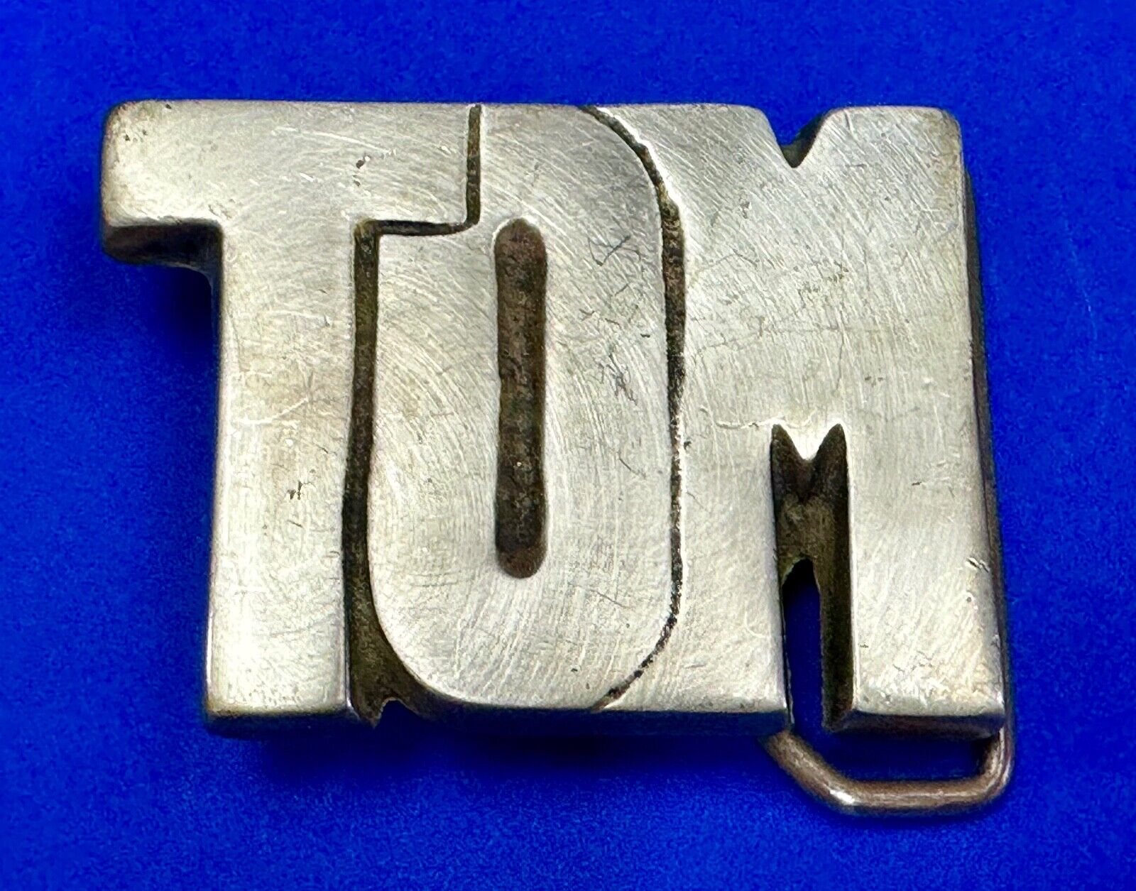 TOM  Vintage name custom  SOLID BRASS cutout BELT BUCKLE