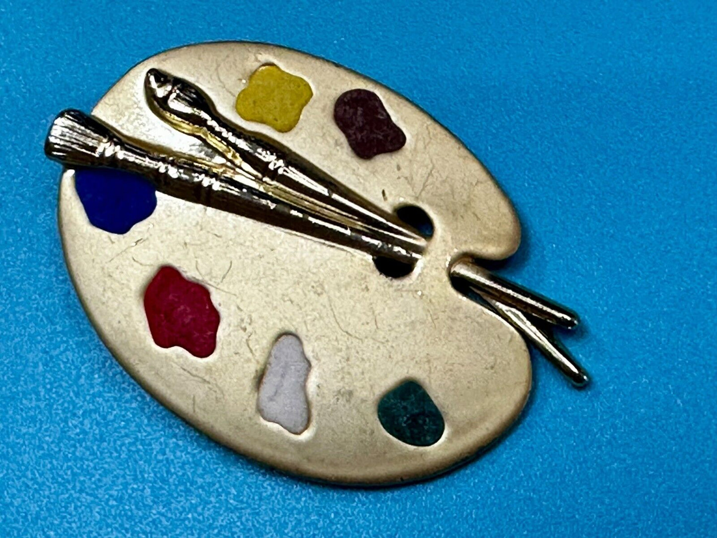 Vintage Gold Tone Artist's Palette Brooch Pin Signed AJC Paint Brush Painting 🎨