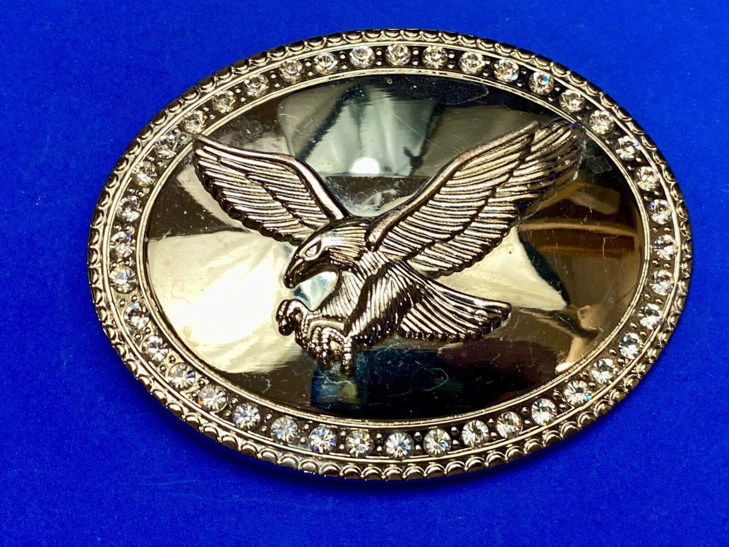 USA Strong Diving Flying American Eagle Rhinestone accented boarder belt buckle