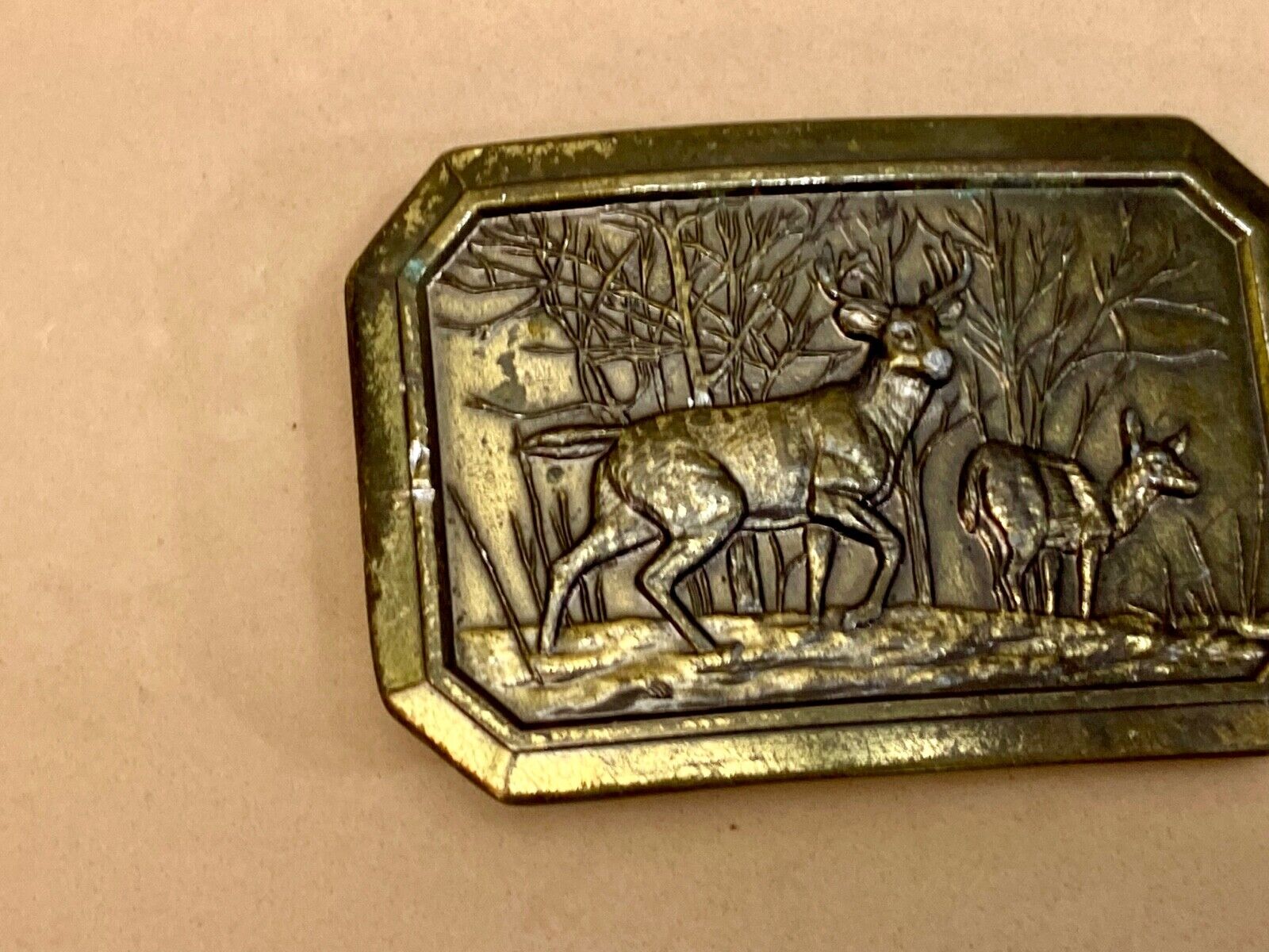 Vintage 1976 Deer And Doe In Nature Western Framed Great American Belt Buckle 