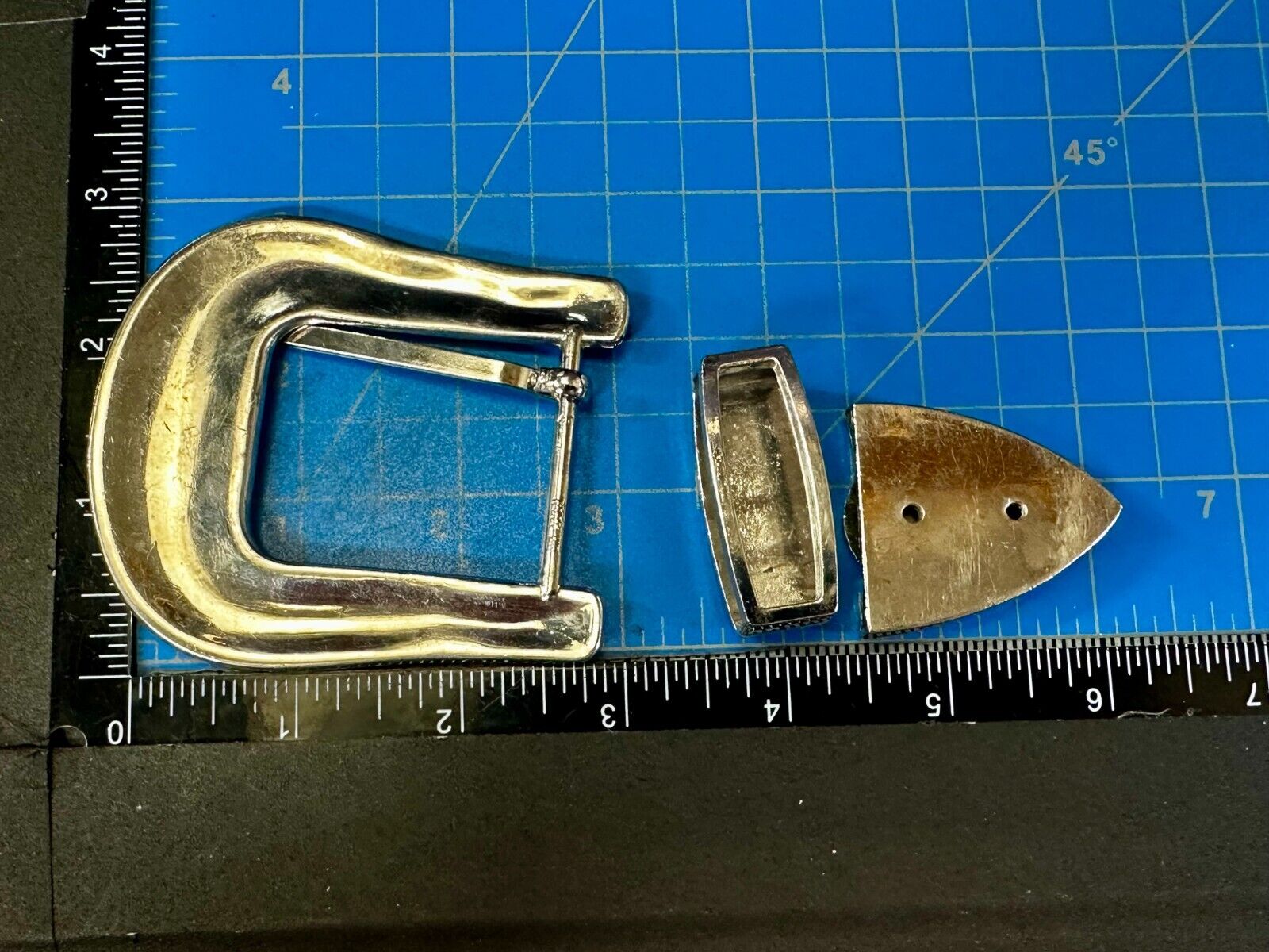 Three Piece Ranger Style Replacement Dress Belt Buckle - Missing Rhinestone
