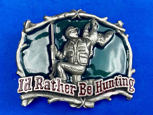 Vintage 1994 Great American USA Belt Buckle ~~ I'd Rather Be Hunting Quail gun