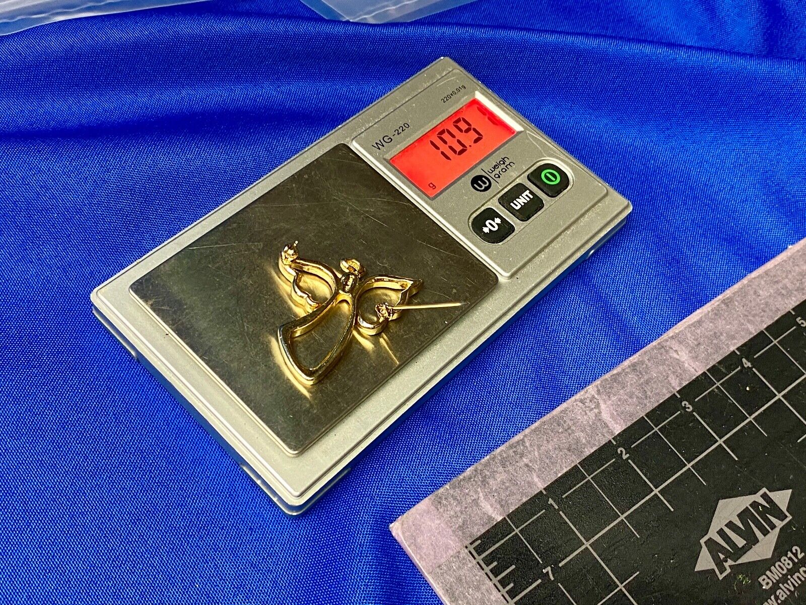Vintage AJMC Angel Cutout Gold Tone with Rhinestone Brooch Pin Costume Jewelry