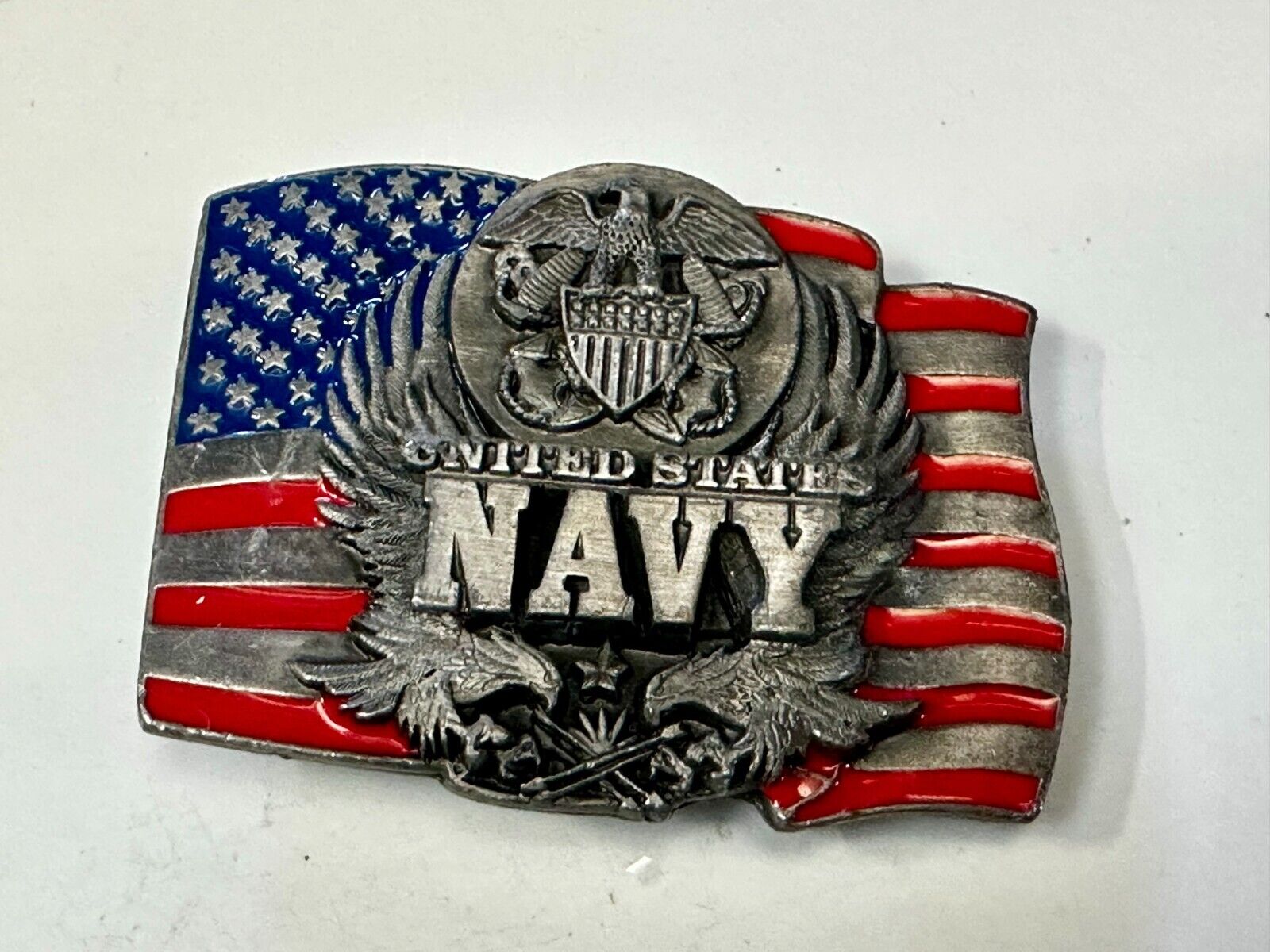 United States Navy Patriotic Flag Eagle Naval Seal Vtg 1991 Belt Buckle Siskiyou