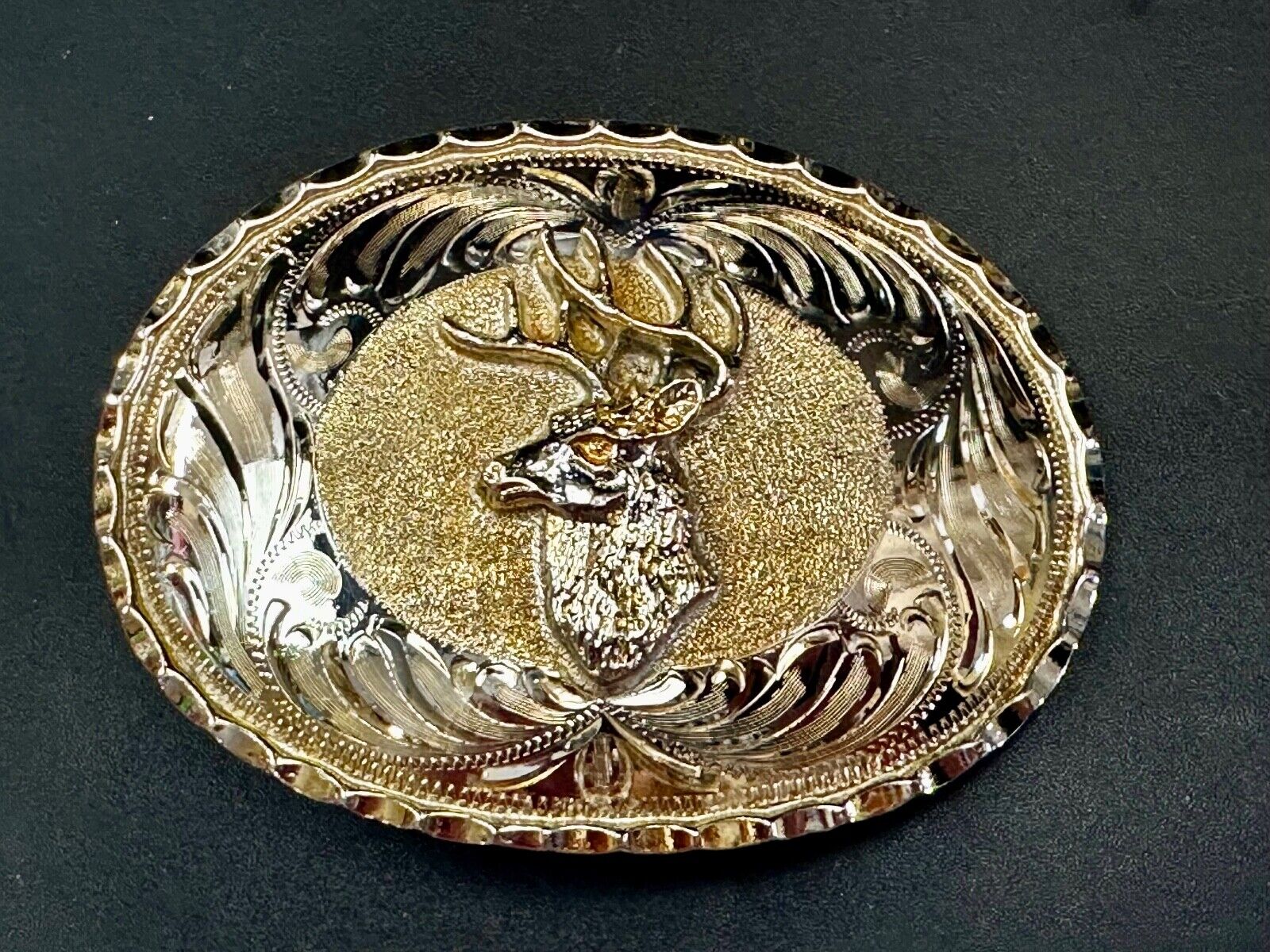 Unique Deer  Buck Elk - Ornate Alpaca Mexico Made Vintage Belt Buckle