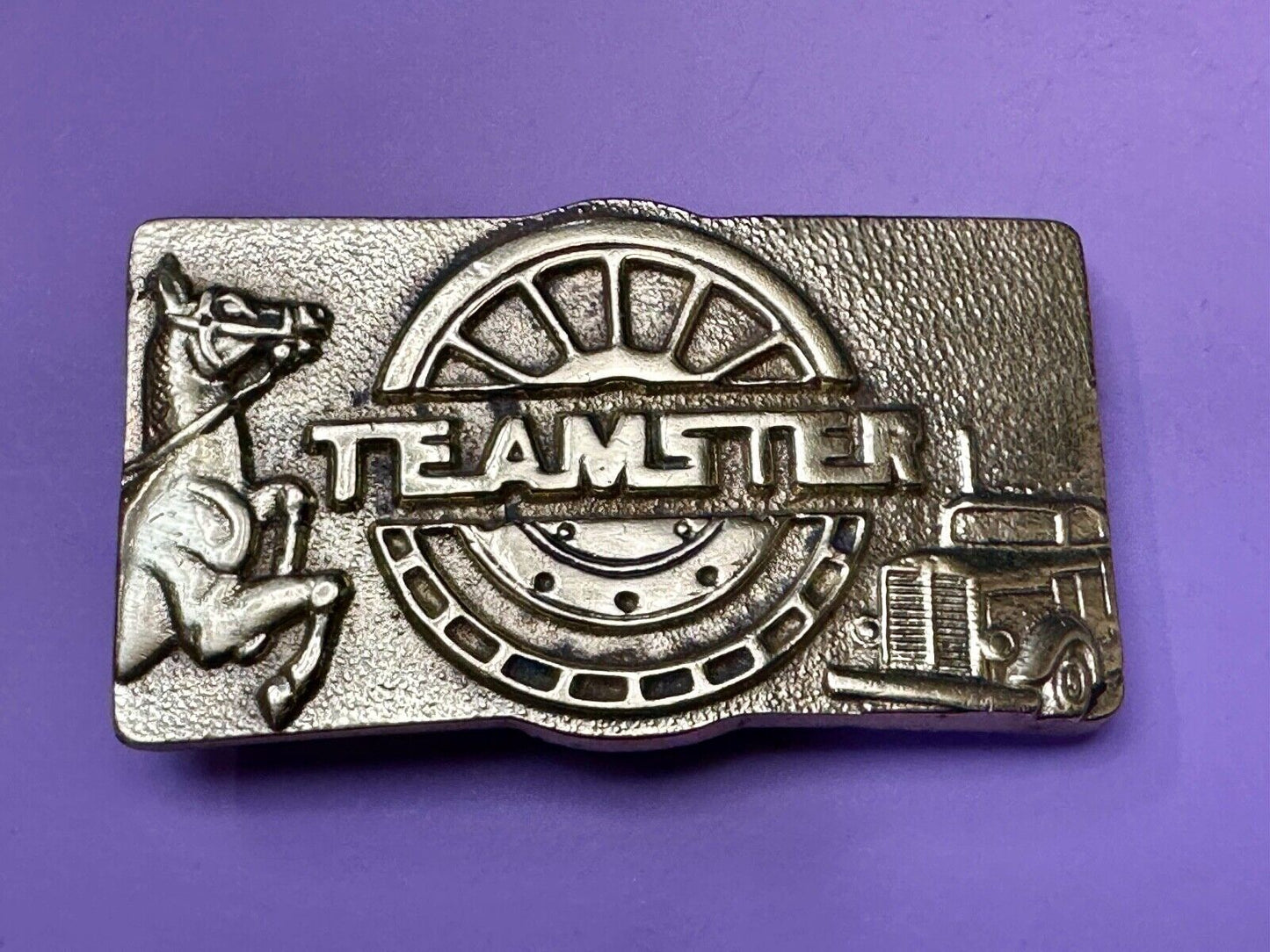 Teamster Union Vintage Solid Brass Belt Buckle  Horse Truckers