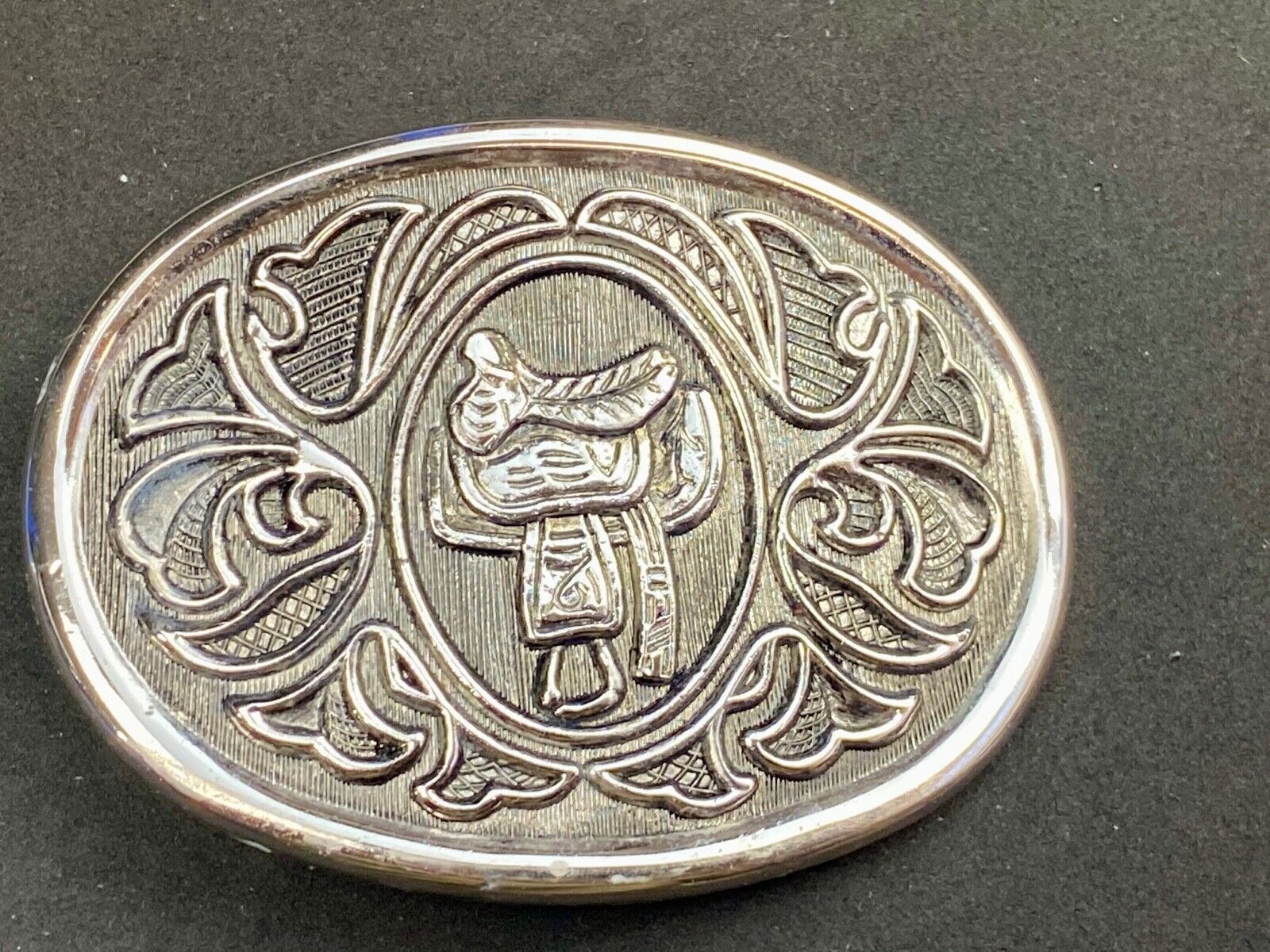 Avon Silver Color Belt Buckle W/Horse Saddle Design Cowboy Western Rodeo 