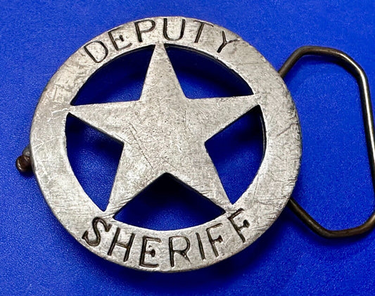 Vintage Deputy Sheriff Badge Cut Out Figural silver tone Belt Buckle