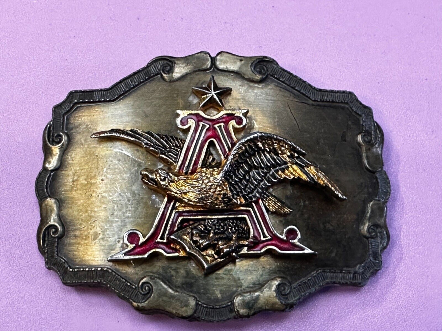 Anheuser-Busch Budweiser Beer Eagle Logo Vintage 1977 Raintree Belt Buckle