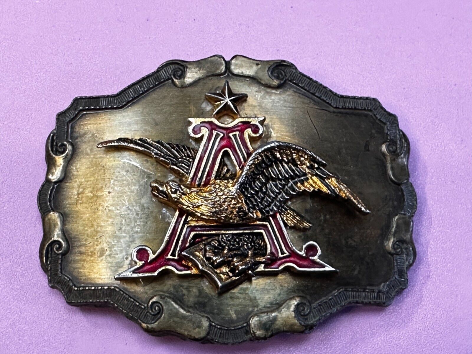 Anheuser-Busch Budweiser Beer Eagle Logo Vintage 1977 Raintree Belt Buckle