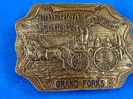 America’s Heroes FIRE DEPT Grand FORKS Fire Fighters belt buckle bottle opener